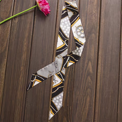 3pcs Set Skinny Scarf Hair Tie Chain Print Long Ribbon Neckerchief