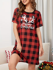 Christmas Plaid Lounge Dress Short Sleeve Women's Loungewear