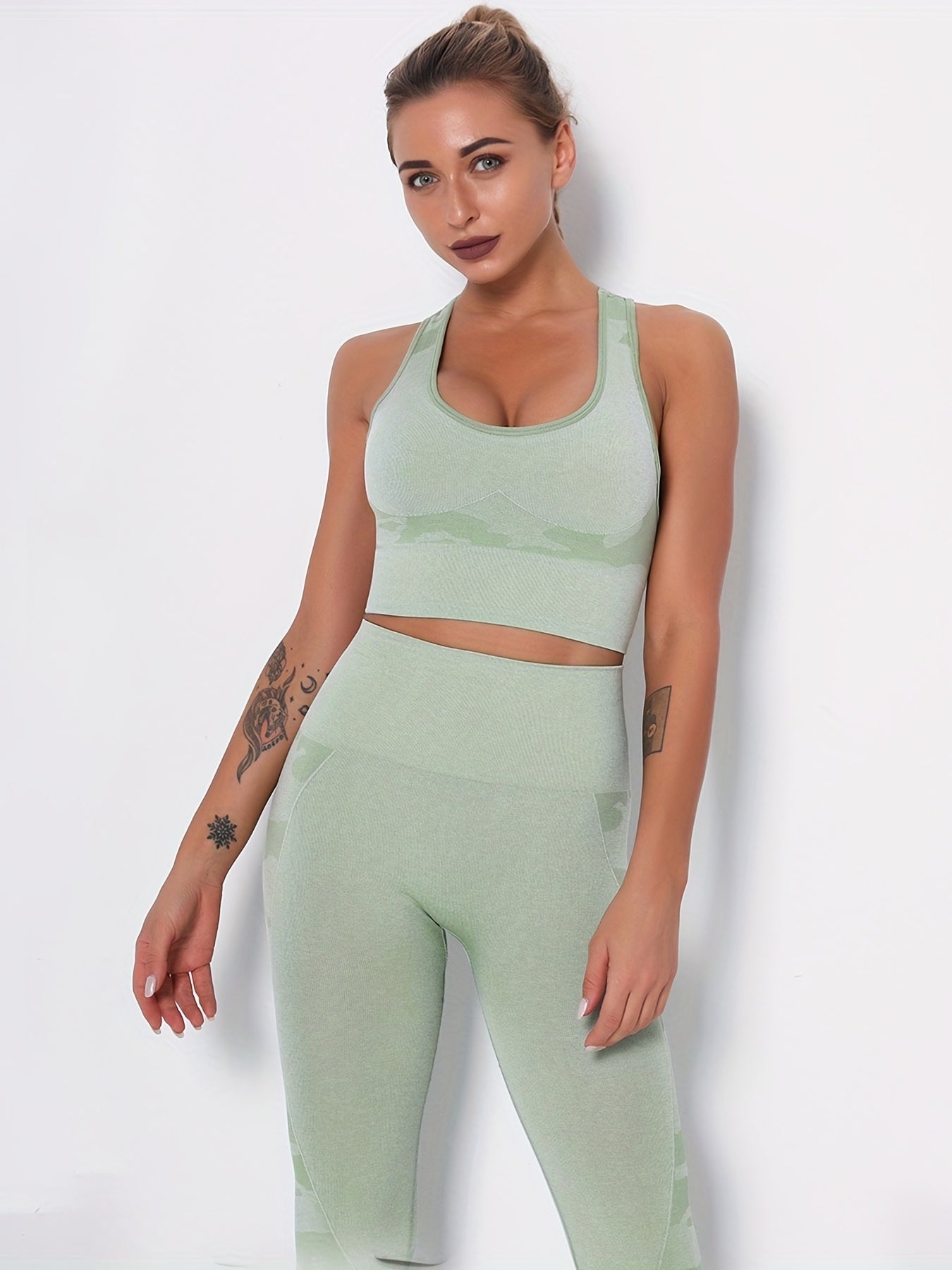 Camouflage Pattern Seamless Sport Bra High Impact Yoga Crop Top