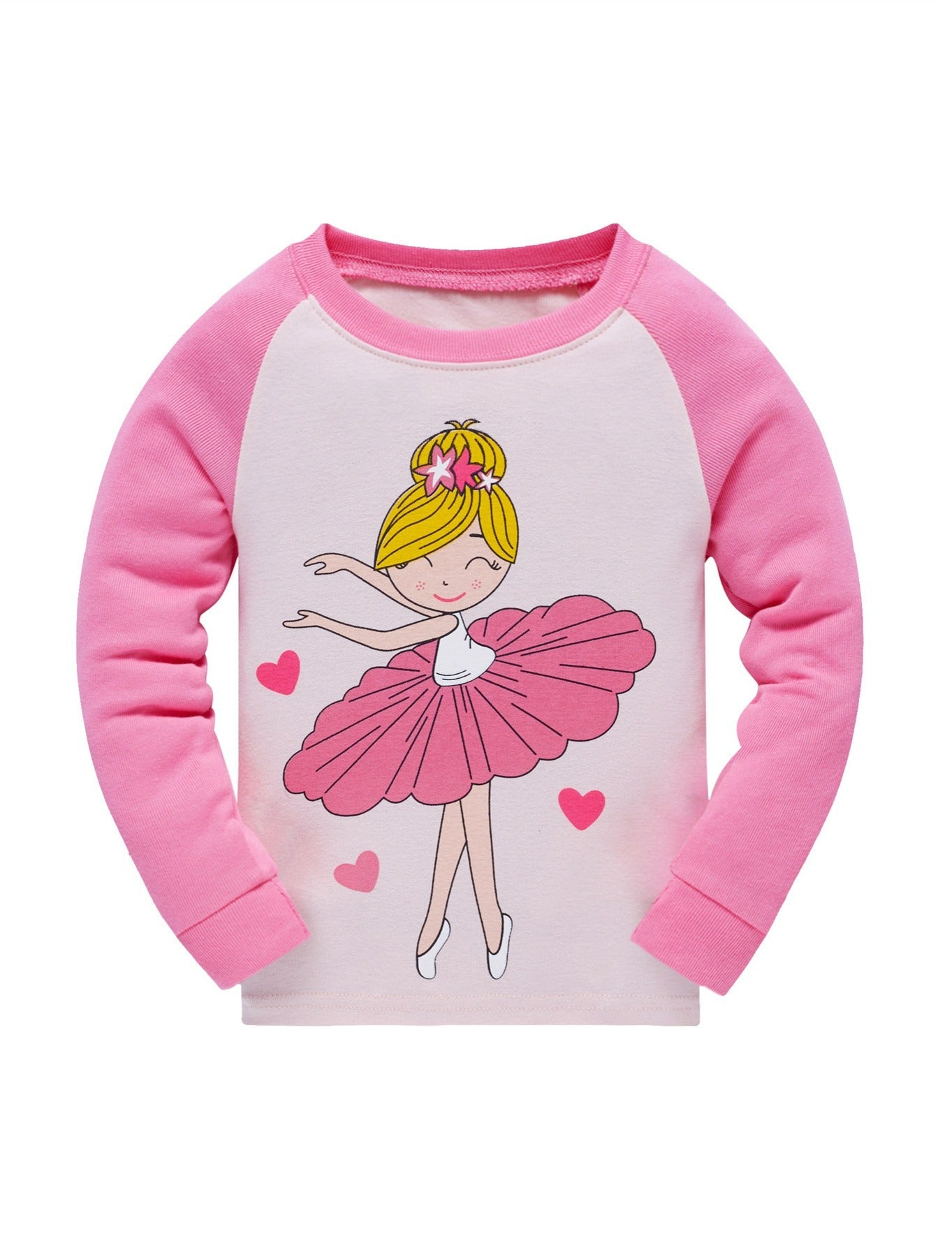 Girls Ballerina Cartoon Block Top & Pajama Pants Set