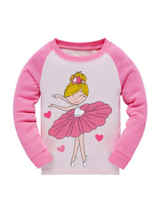 Girls Ballerina Cartoon Block Top & Pajama Pants Set