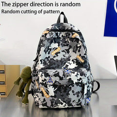 Camouflage Backpack with Frog Pendant for School and Travel