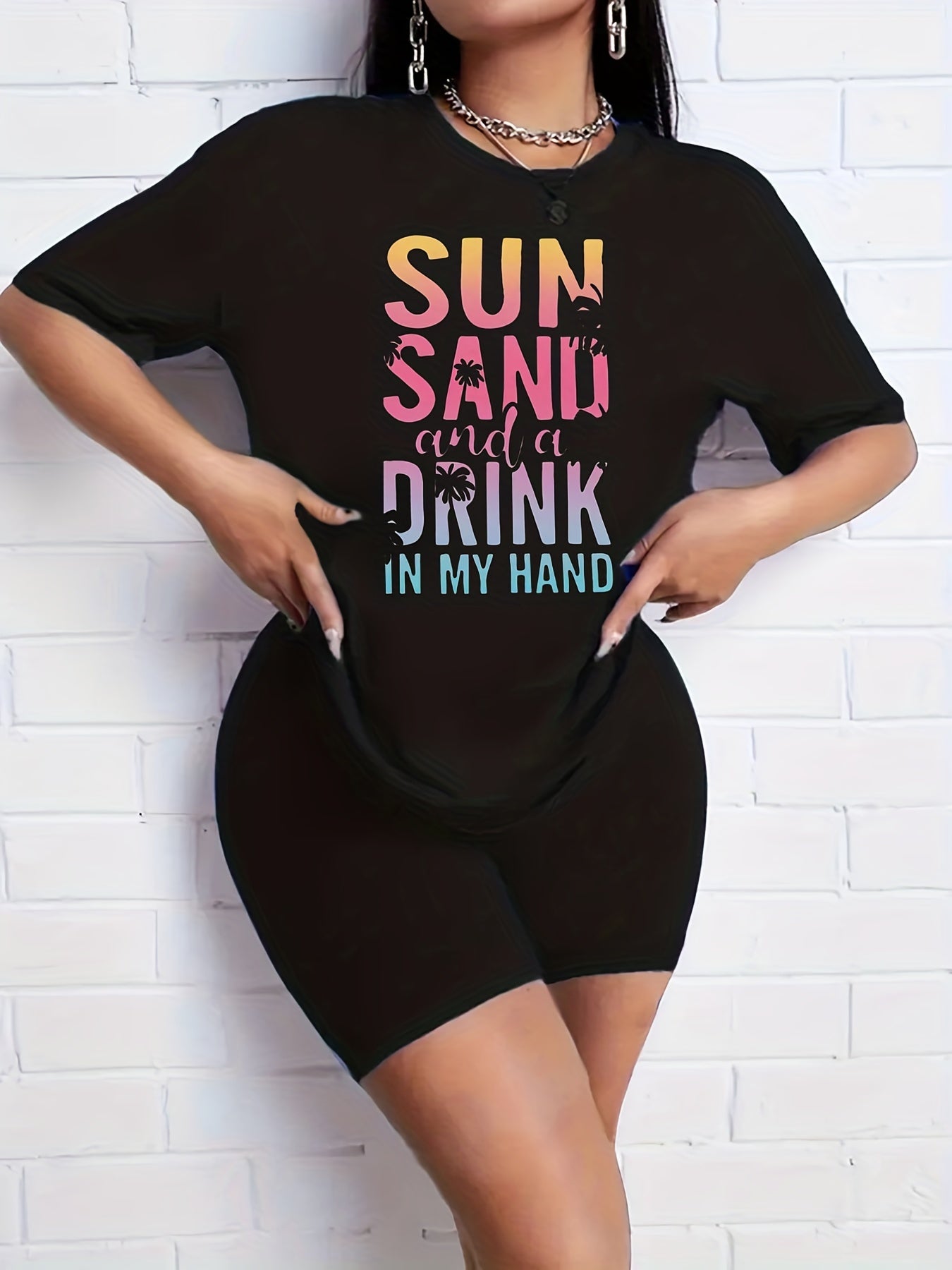 2pcs Summer Casual Sports Sets Coconut Tree Graphic T shirts & Shorts