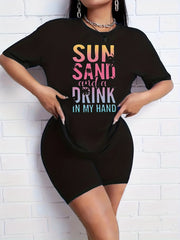 2pcs Summer Casual Sports Sets Coconut Tree Graphic T shirts & Shorts