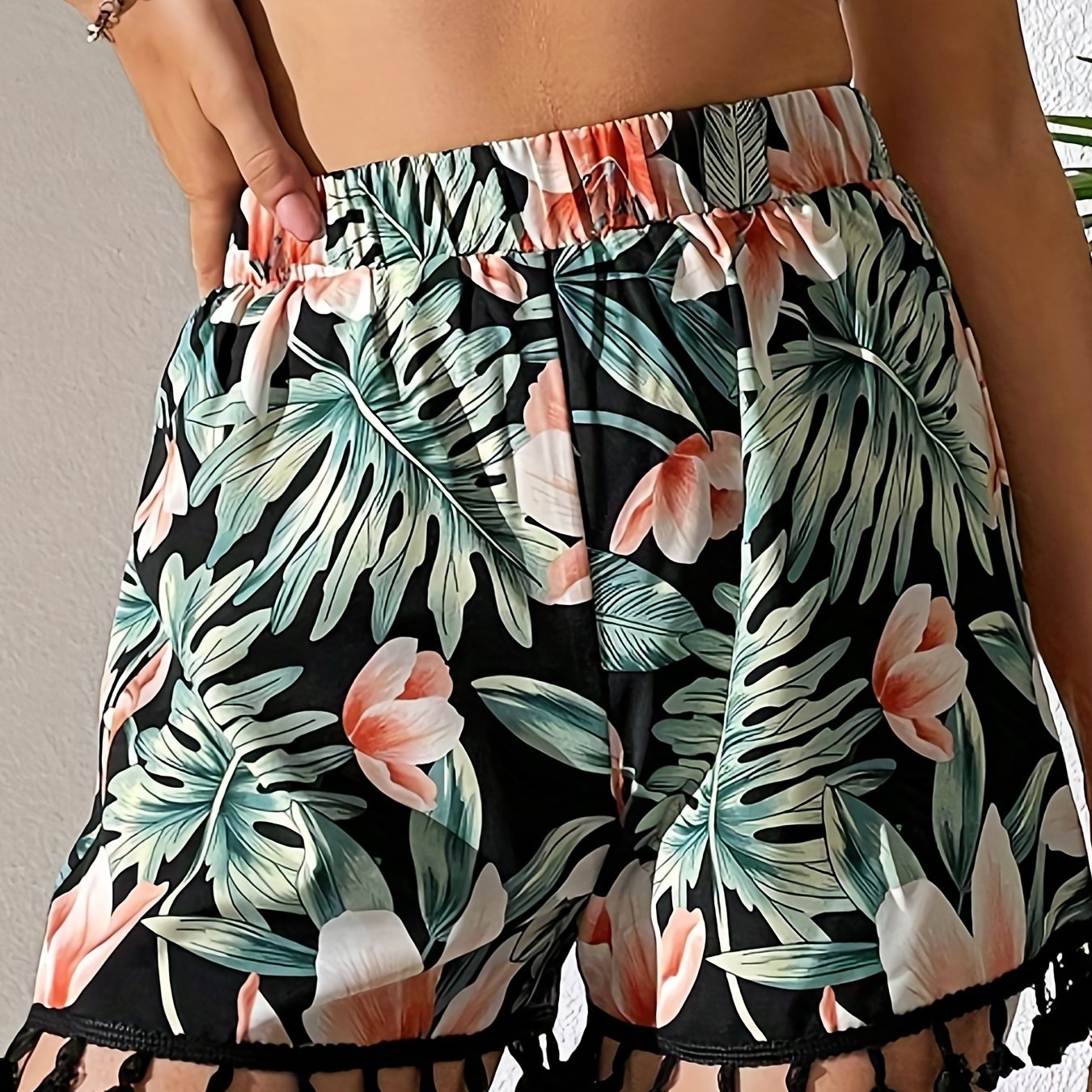 Floral Print Tassel Decor Shorts for Spring & Summer