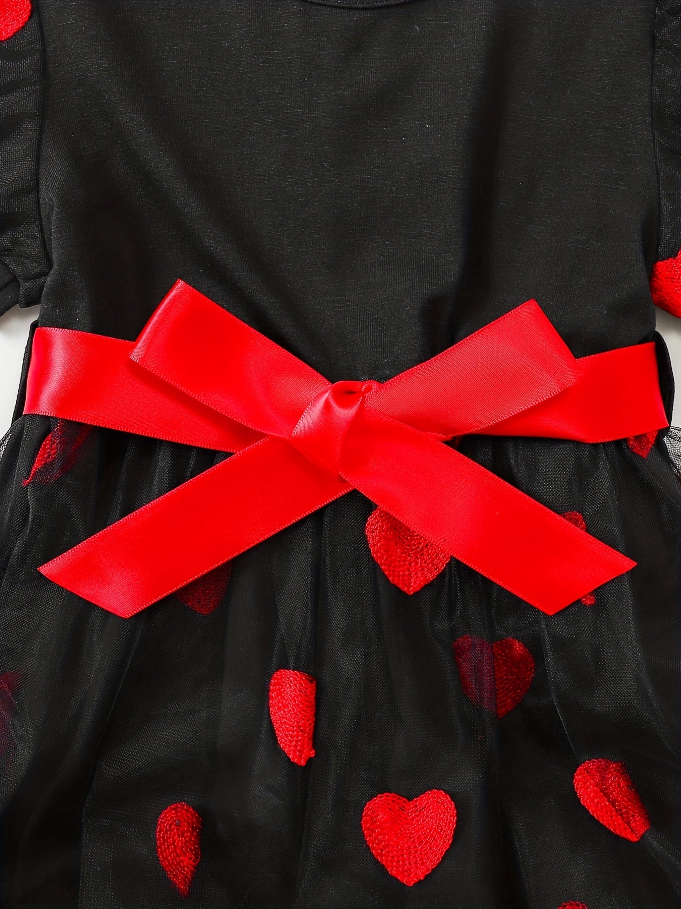 Toddler Girls Heart Graphic Belted Tulle Princess Dress For Party