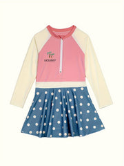 Girls Polka Dot Half Zip Swimwear for Summer Competition