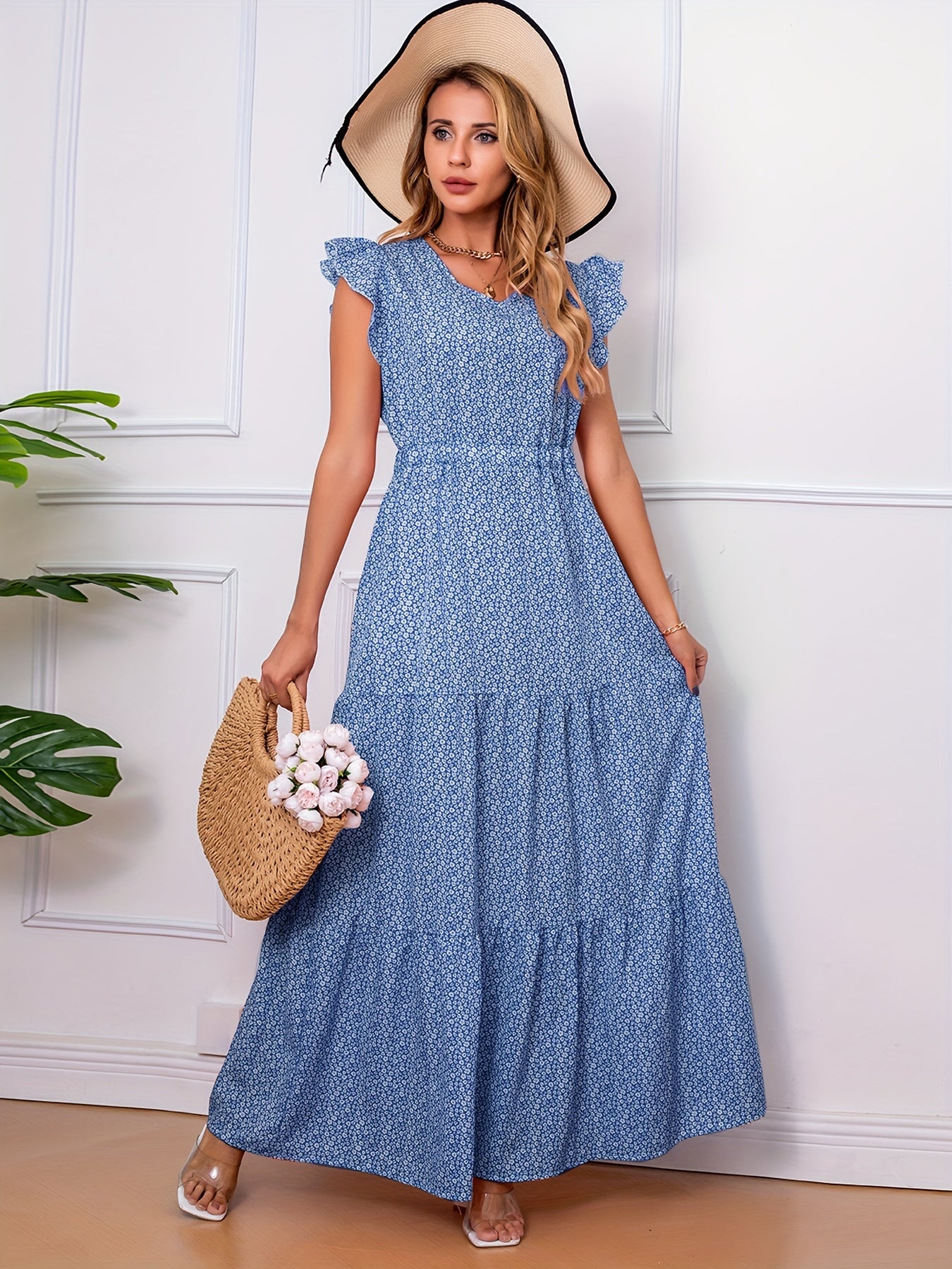 Ruffle Trim Tiered Maxi Dress Boho Casual Dress Spring & Summer