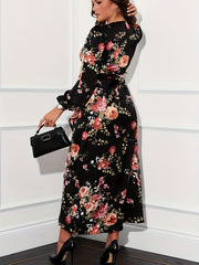Floral Lantern Sleeve Wrap Dress
