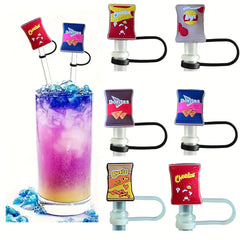 4pcs Cartoon Straw Tip Cover Reusable Silicone Cap + 1pc Straw Cap