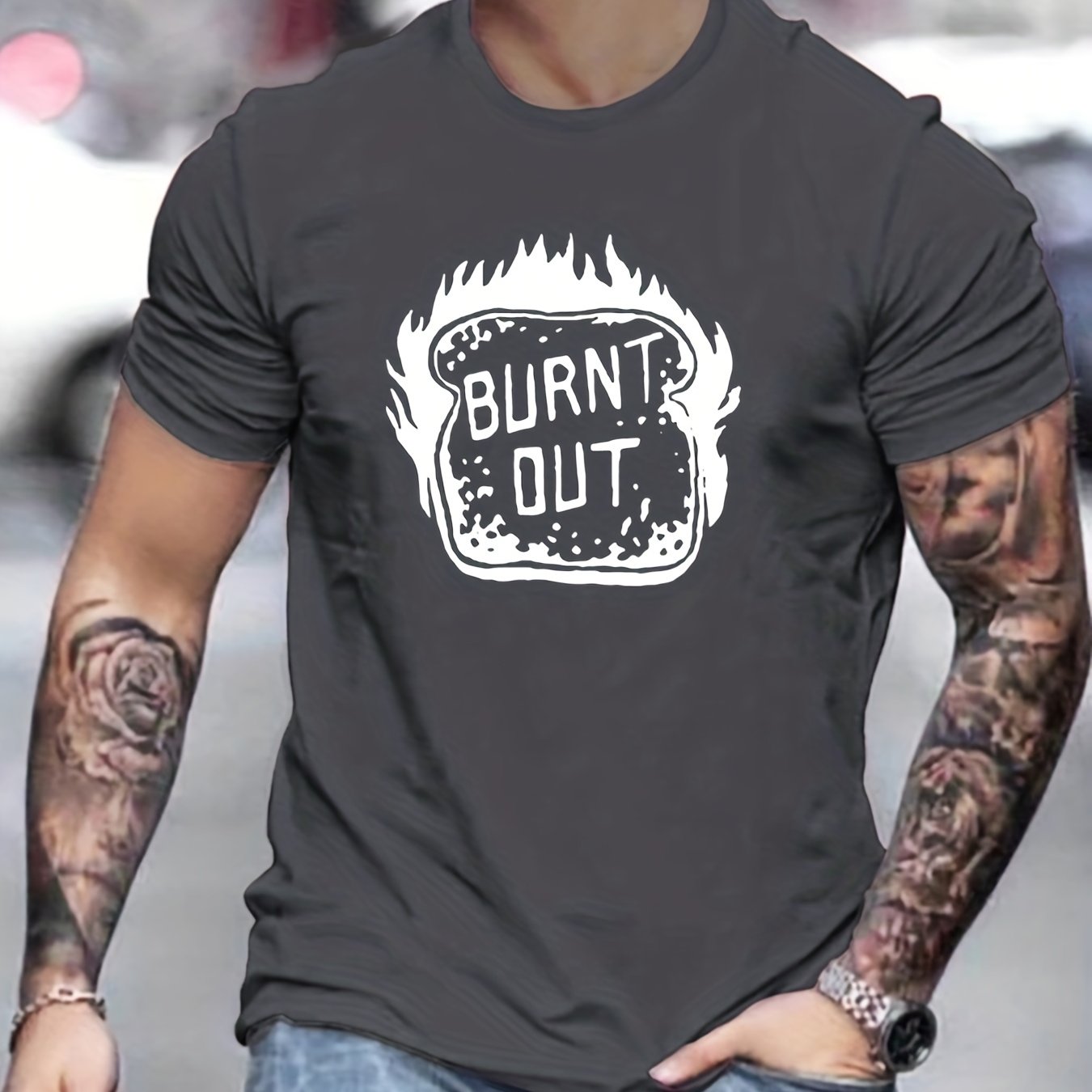 Men's Burnt Out Letter Print T-shirt for Summer
