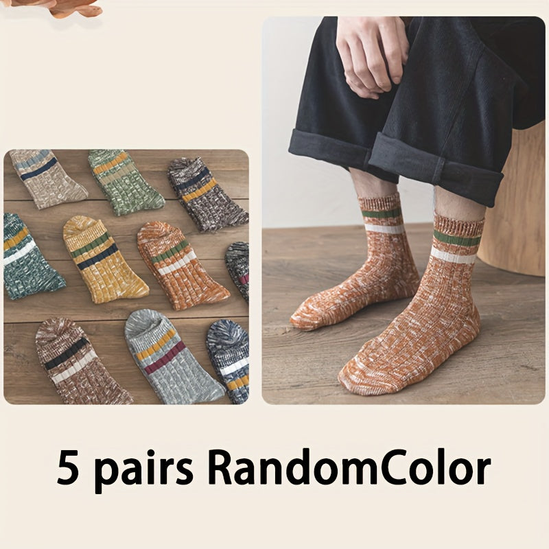 Vintage Striped Knitted Socks Men's Crew Socks All Seasons