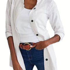 Casual Blouse Women's Solid Lapel Collar Button Up Long Sleeve
