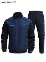 Men's Stand Collar Zip Up Jacket & Active Pants Set