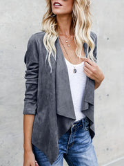 Waterfall Collar Solid Jacket Open Front Ruffle Outerwear