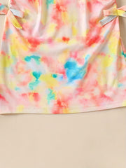 Girls Tie Dye Graphic Bowknot Slim Dress