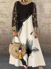 Colorblock Floral Print Maxi Dress