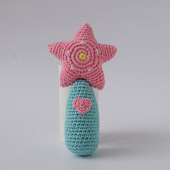 Soft Teething Toy Crocheted Star & Heart Pastel Colors Bell Youngsters Toy