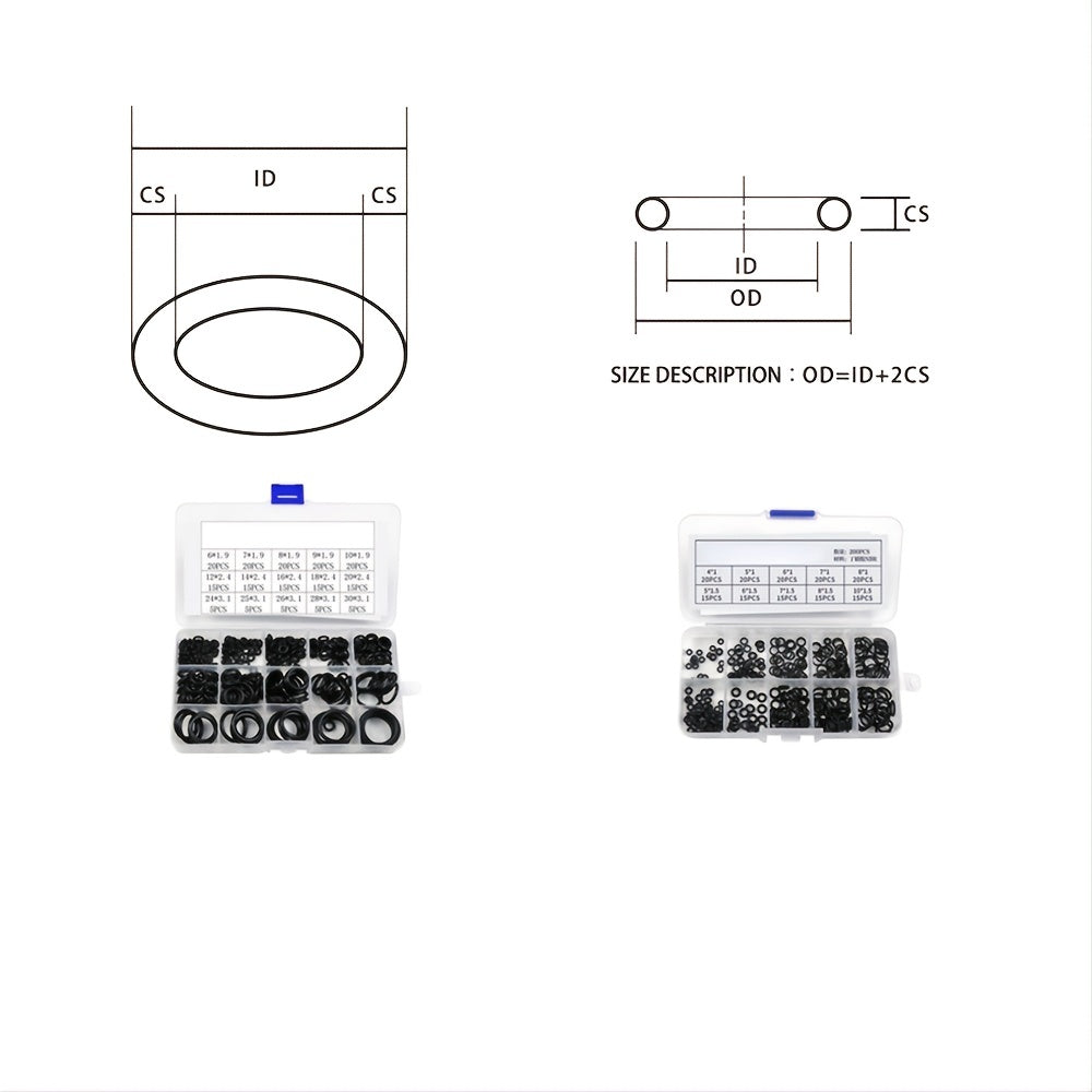 200Pcs Nitrile Silicone Rubber O Ring Repair Kit Faucet Sealing Valve