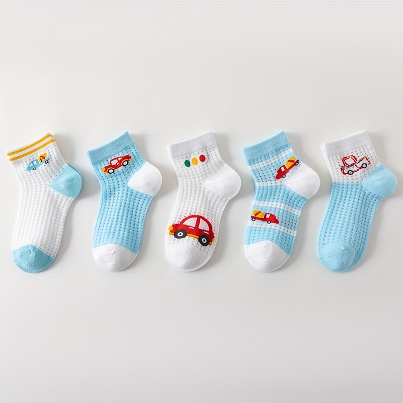 5 Pairs Cartoon Car Knit Socks for Baby Boys