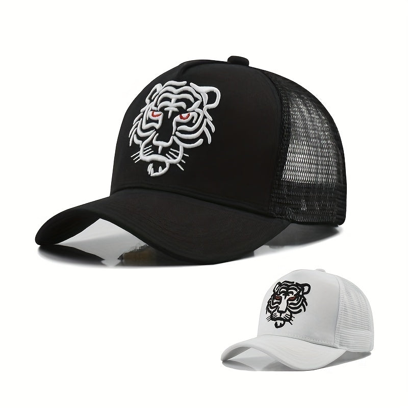 Tiger Head Embroidered Baseball Cap Animal Mesh Trucker Hat