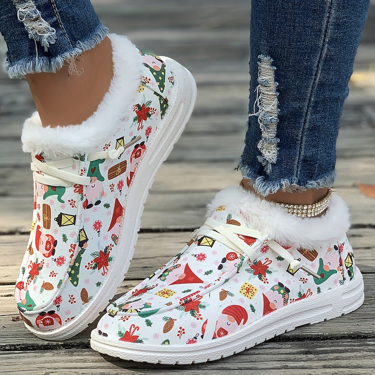 Women's Christmas Snow Boots, Dwarf & Snowflake Patterns, Plus Plush