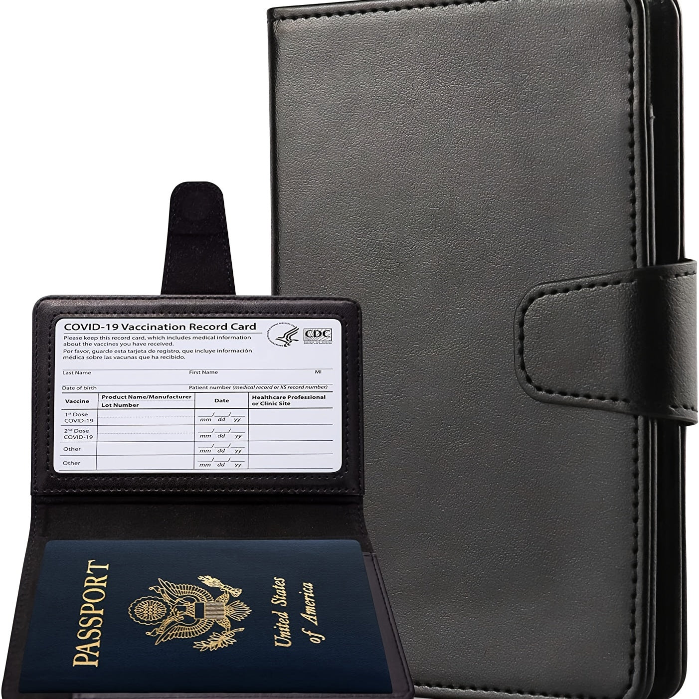 Leather Passport & Vaccine Card Holder Combo - Wallet Cover