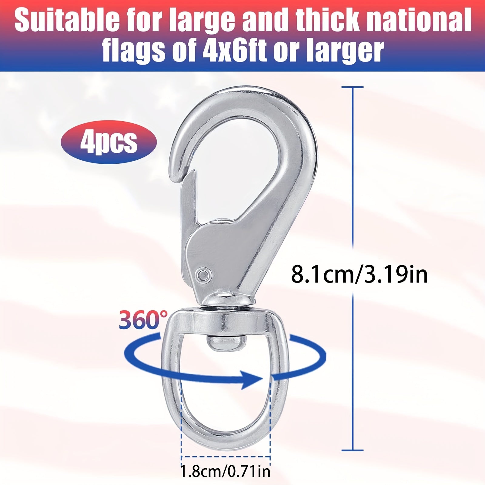 8pcs Heavy Duty Zinc Alloy Swivel Snaps Flag Snap Clips Stainless Steel Hooks