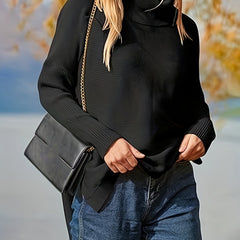Solid Long Sleeve Turtle Neck High Stretch Jumper