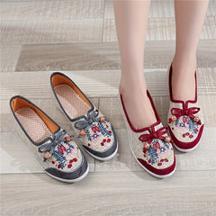 Women's Bowknot Floral Flat Shoes Slip On Low Top Tribal Style Flats