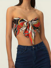 Tie Front Crop Tube Top Summer Sleeveless