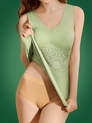 Lace Stitching Thermal Underwear V Neck Sleeveless Top
