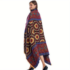 Thick Warm Shawl National Geometric Pattern Blanket Outdoor Cape