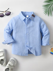 Boys Solid Long Sleeve Button Down Lapel Shirt