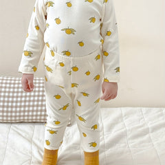 Boys Lemon Print 2pcs Pajamas Set Long Sleeve Top & Pants