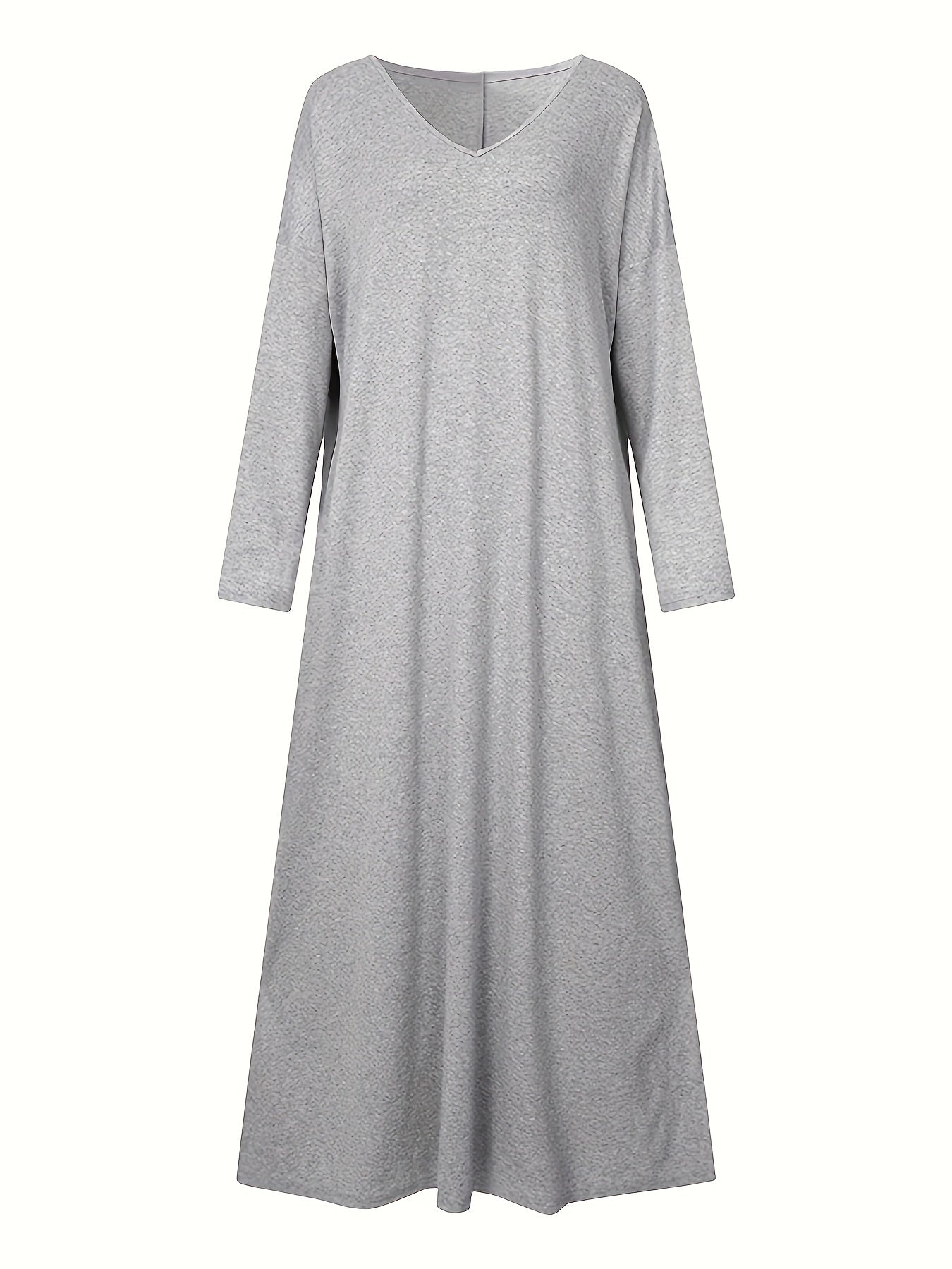Solid Long Sleeve V Neck Stretch Maxi Dress