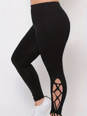 Women's Plus Cut Out Lace Up High Stretch Leggings