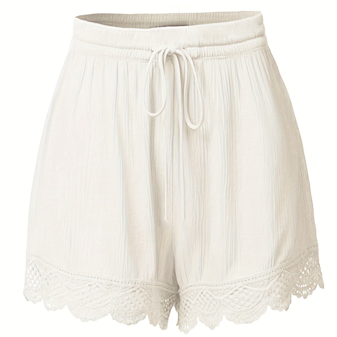 Casual Shorts Women's Plus Solid Elastic Drawstring Contrast Lace Trim