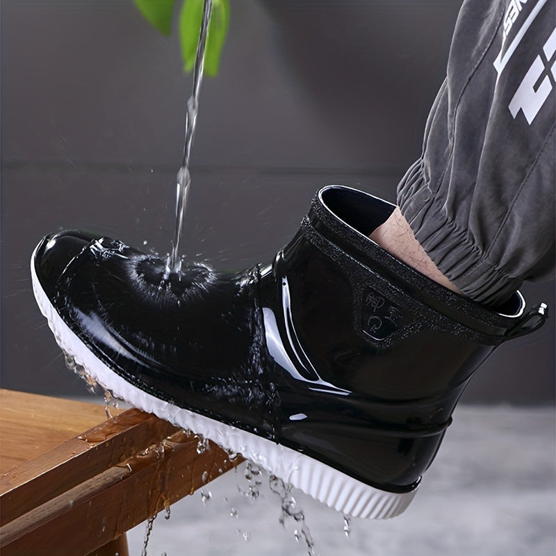 Men's Waterproof Mid Top Rain Boots for Outdoor Walking Fishing