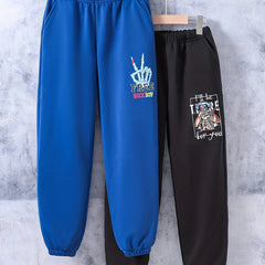 2pcs Skeleton & Letter Print Boys Active Sweatpants Jogger Sports Pan