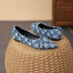Women's Plaid Flat Shoes Lightweight Denim Comfortable Walking Shoes