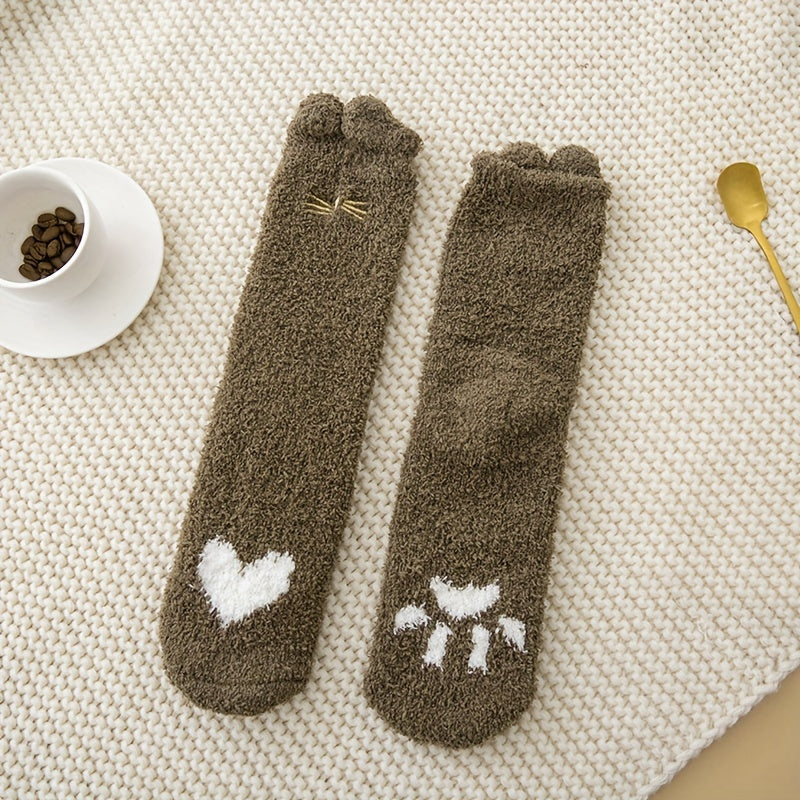 4 Pairs Heart Print Fuzzy Warm Women's Socks Stockings