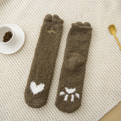 4 Pairs Heart Print Fuzzy Warm Women's Socks Stockings