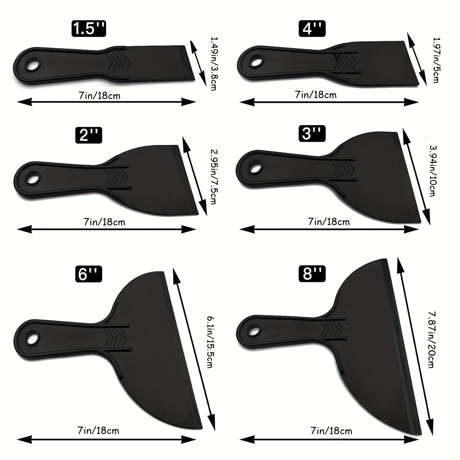 6 Pack Plastic Putty Knives Flexible Paint Scraper Tool
