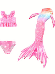 Girl's Tie Dye Mermaid Swimsuit Ruffle Bikini Set & Mermaid Tail Costume