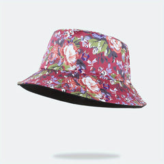 Red Floral Print Bucket Hat Reversible Boho Basin Hat Casual Sunshade Cap