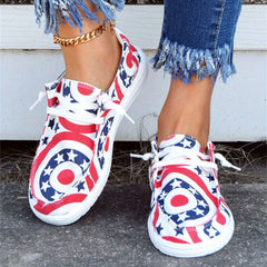 Women's Star & Ring Pattern Boat Shoes Independence Patriotic Sneakers