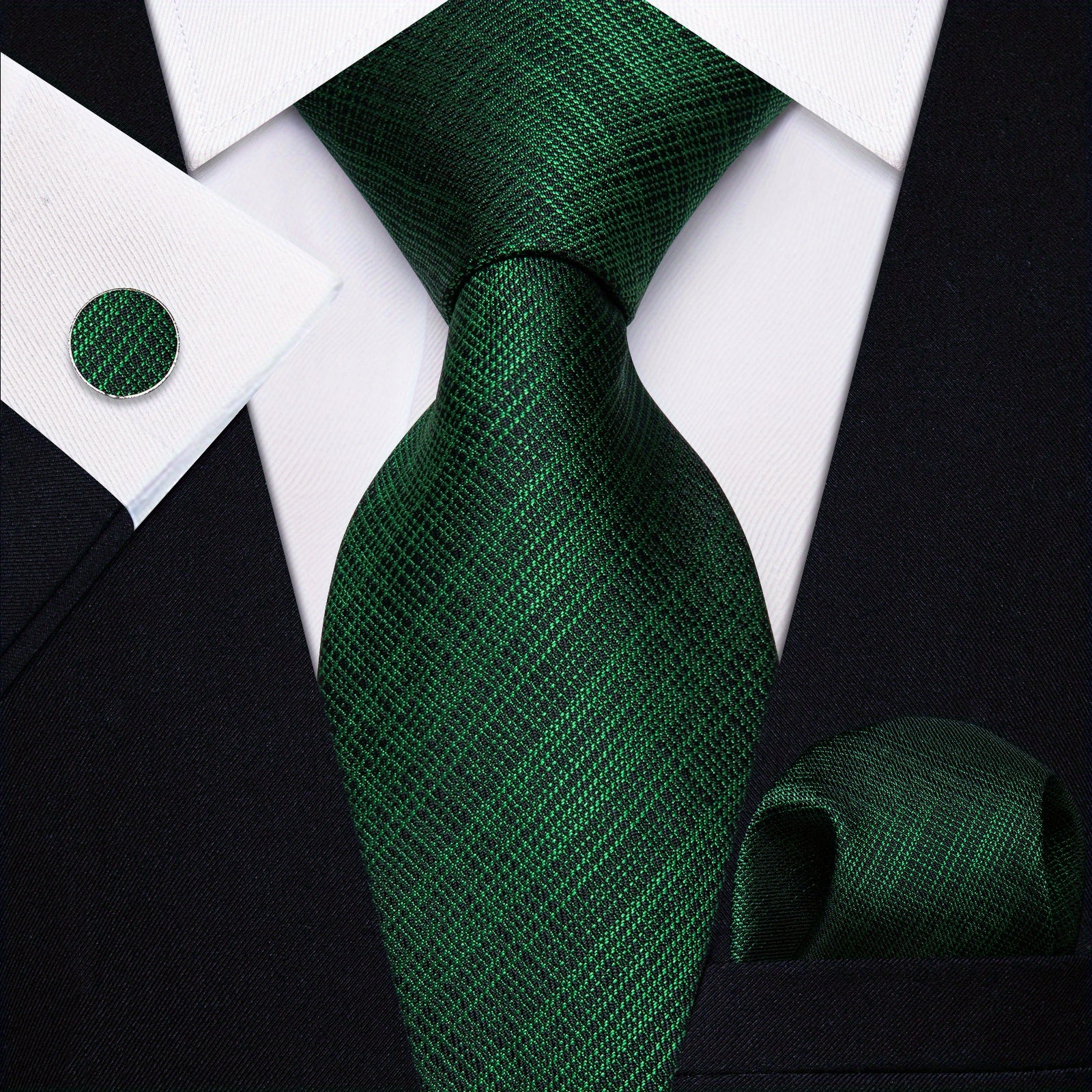 Men's Business Accessories Set: Necktie, Handkerchief & Cufflinks