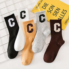 5 Pairs Letter Print Mid Tube Socks Women's Stockings