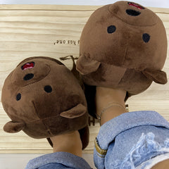 Women's Embroidered Animal Slippers Non-slip Fluffy Slides